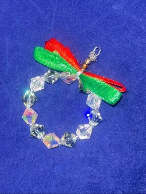 Crystal Bead Wreath Ornament with Red and Green Bow
